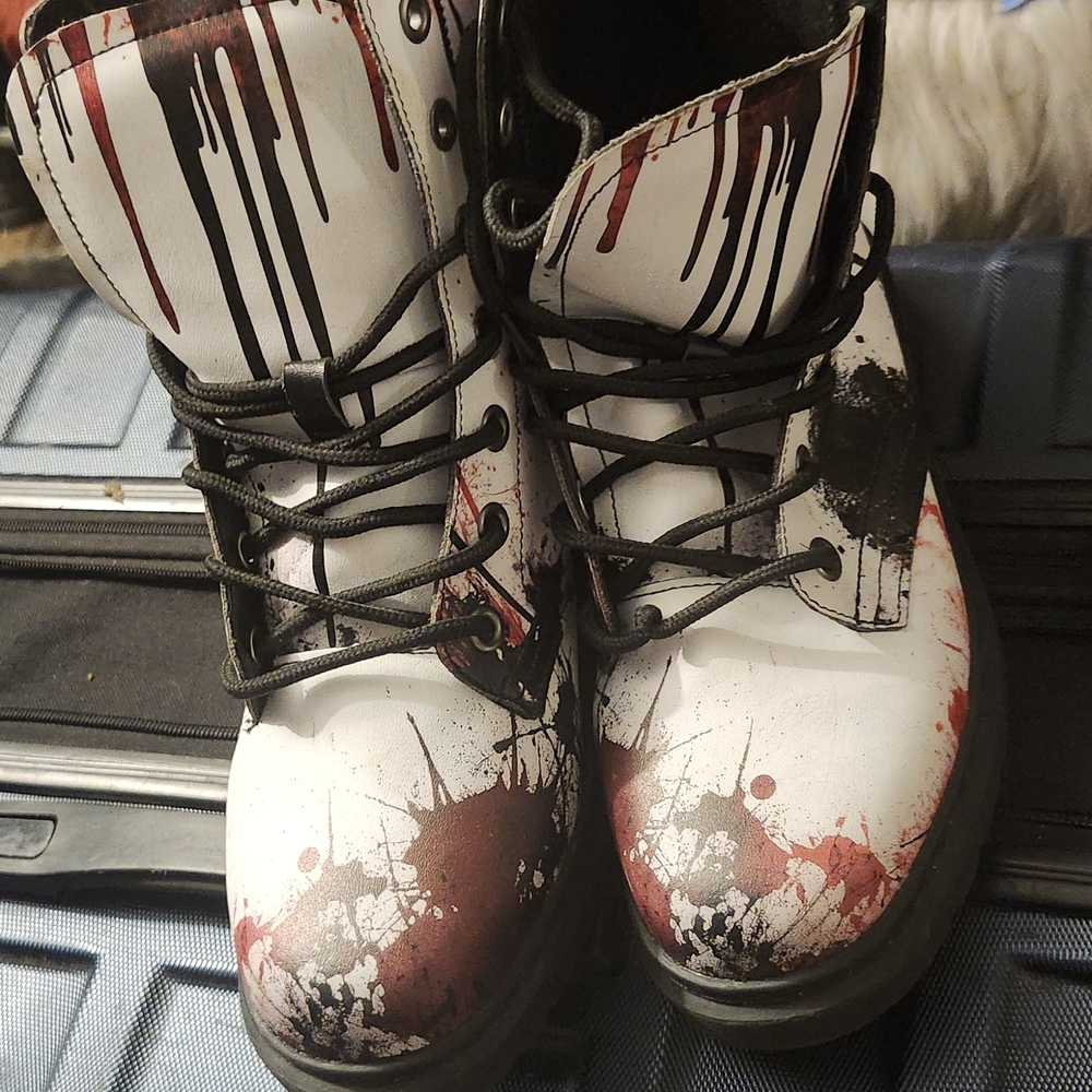 White and Red Drip Halloween Combat Boots